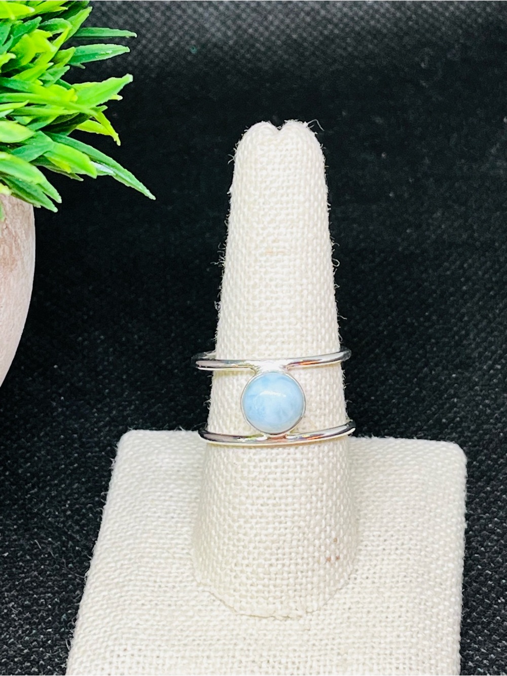 Sterling Silver Round Larimar Stack Ring in Light Blue
